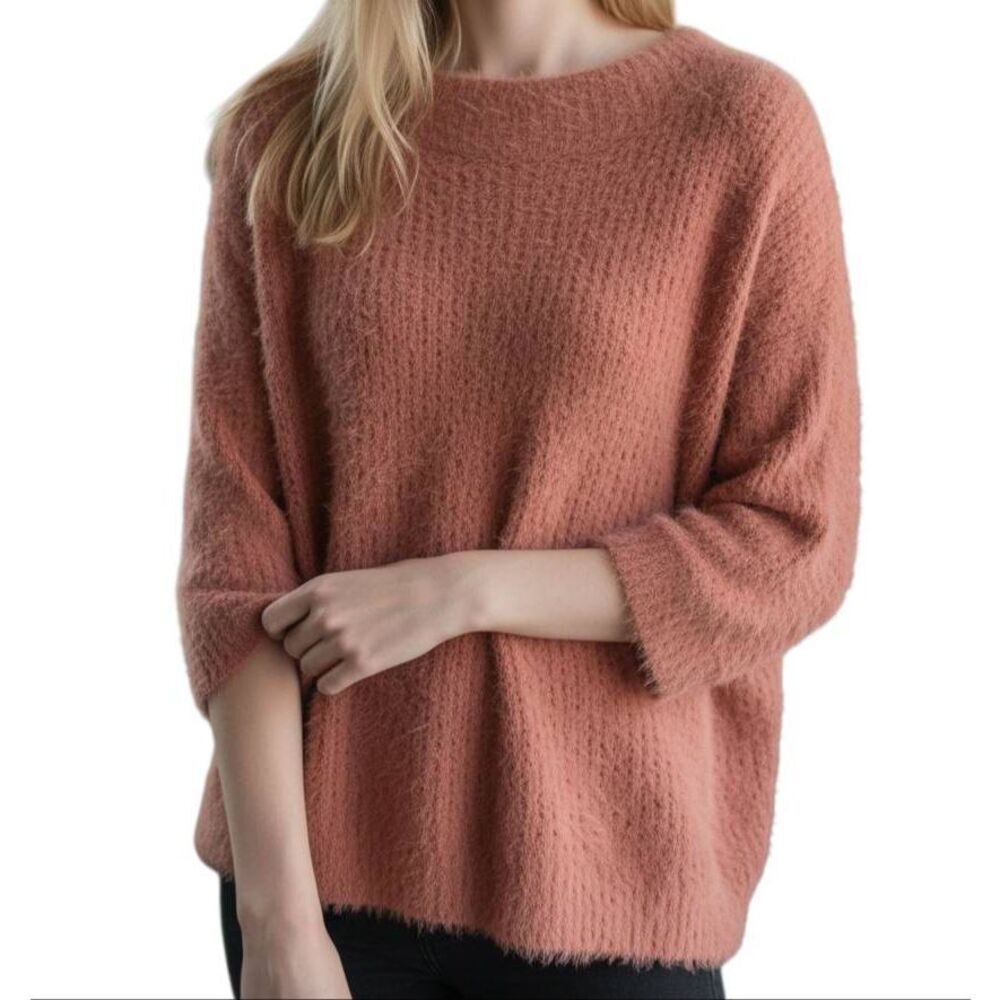 KNOX ROSE MAUVE EYELASH LACE TRIM SWEATER SZ.S EUC.
